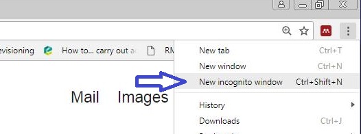 image shows where in Google Chrome browser you can open an incognito windeo